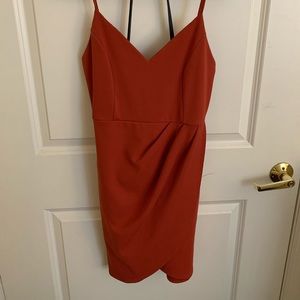 Burnt orange red wrap dress